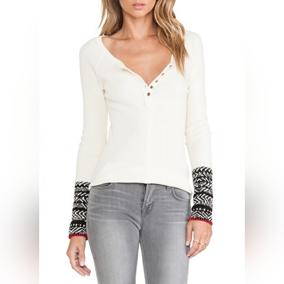 Free People Tops - Free People Alpine Cuff Top Thermal Fitted Waffle Long Sleeve Sz M